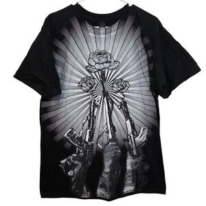 OBEY Guns and Roses Black and White Tee Size Large